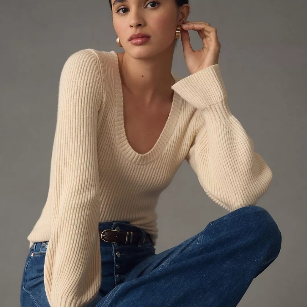 PAIGE Cream Ribbed Sweater
